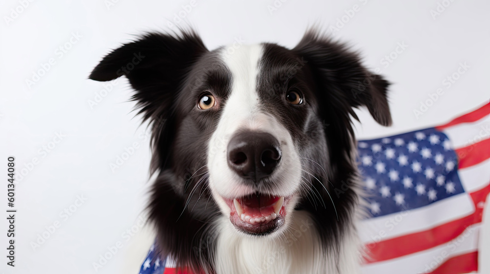 Independence day 4th of july border collie dog isolated on white background with Generative AI Technology