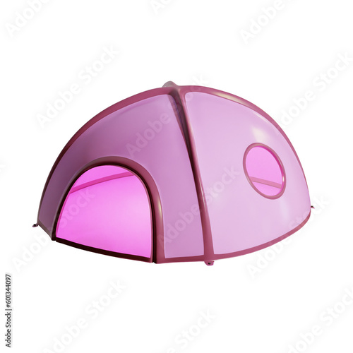 Camping tent dome shape with pink color isolated on transparent background -3d rendering 3d element and illustration  NO AI