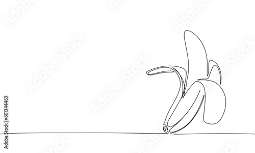 Hand drawn open banana isolated on white background. Line art fruit. One line continuous fresh banana. Outline vector illustration.
