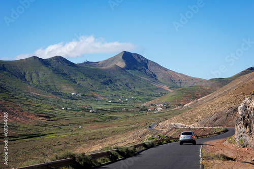 The road running through the green valley of Vallebron La Oliva Fuerteventura
