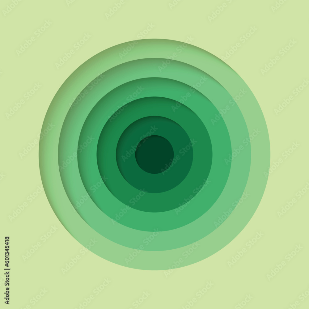 3D background with paper cut from light to dark green colours round holes. Realistic design layout for presentation, flyer, poster, banner, business card. Geometric vector illustration. 3D background with paper cut from light to dark green colours round holes. Realistic design layout for presentation, flyer, poster, banner, business card. Geometric vector illustration.