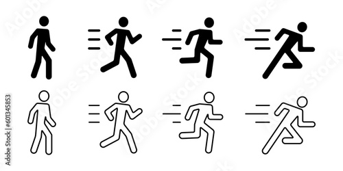 スピードを上げる、歩いてる人間、すごいスピードで走っている男性のベクターイラストアイコン素材