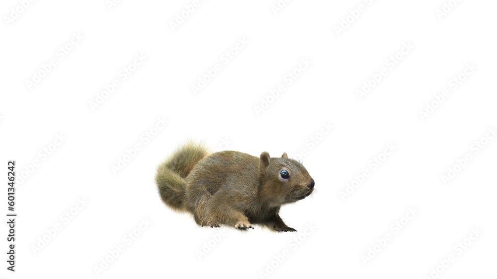 Obraz premium Squirrel with fluffy Fur in standing or jump pose isolated on transparent background. Closeup shot of Ground squirrel isolated on transparent background. 3d character Animal Concept.