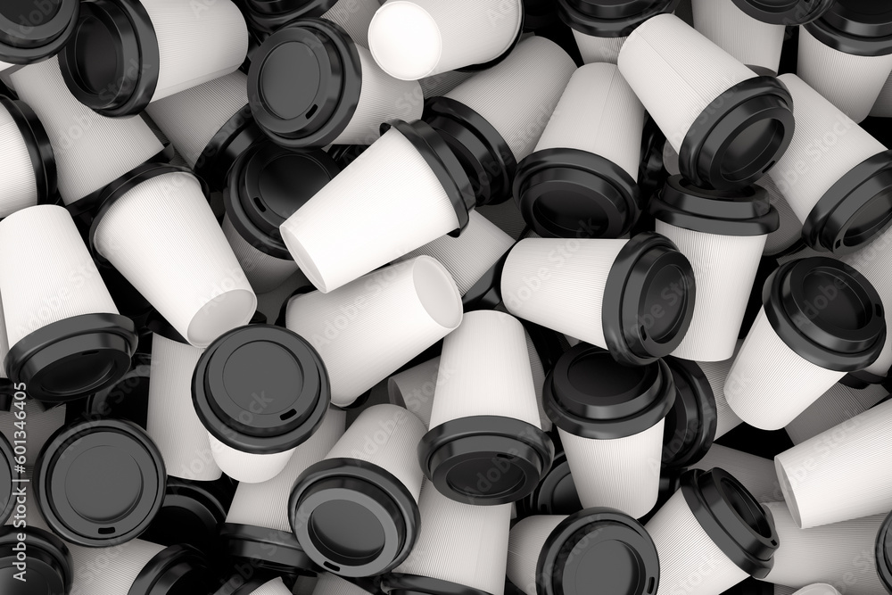 Heap of paper coffee cups for cappuccino, americano, espresso, mocha, latte Heap of paper coffee cups for cappuccino, americano, espresso, mocha, latte