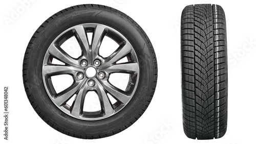 Obraz na plátně Collection car tires with alurim on free On isolated transparent PNG background