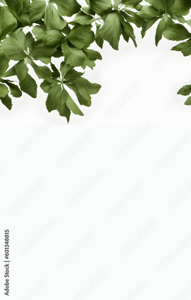 Green Leaves Border on white background, place for text, generative ai Green Leaves Border on white background, place for text, generative ai