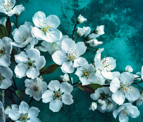 white flowers on turquoise background