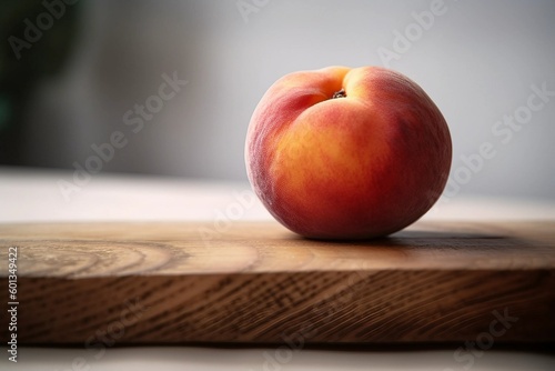 close-up shot of peach on wooden table