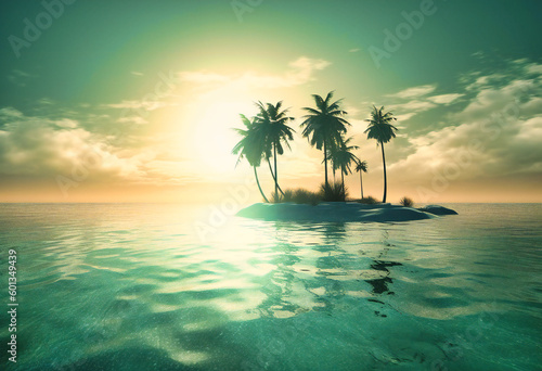 a sun on a seascape with palm trees © Nilima
