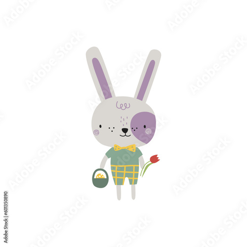 Easter bunny.Cute illustrations in cute hand drawn style. Vector characters for decor, design, decoration.Ideal for Easter sets, holiday packaging, merchandise, postcards.