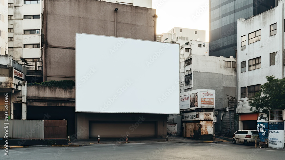 Blank empty billboard in an urban environment. Generative AI Blank empty billboard in an urban environment. Generative AI