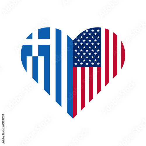 unity concept. heart shape icon of greece and united states flags. vector illustration isolated on white background