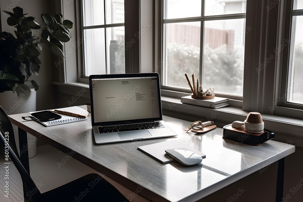 A cozy home office in the morning A cozy home office in the morning