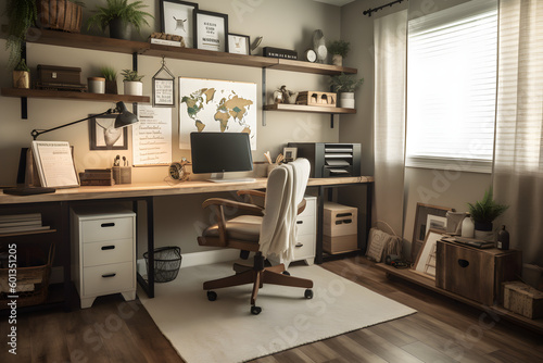 A cozy home office in the morning