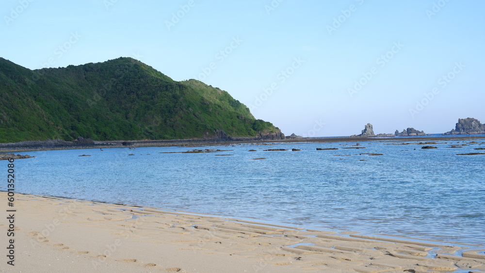 the beauty of the view of Kuta Mandalika beach on Lombok Island, a beach with white sand and sunny weather
