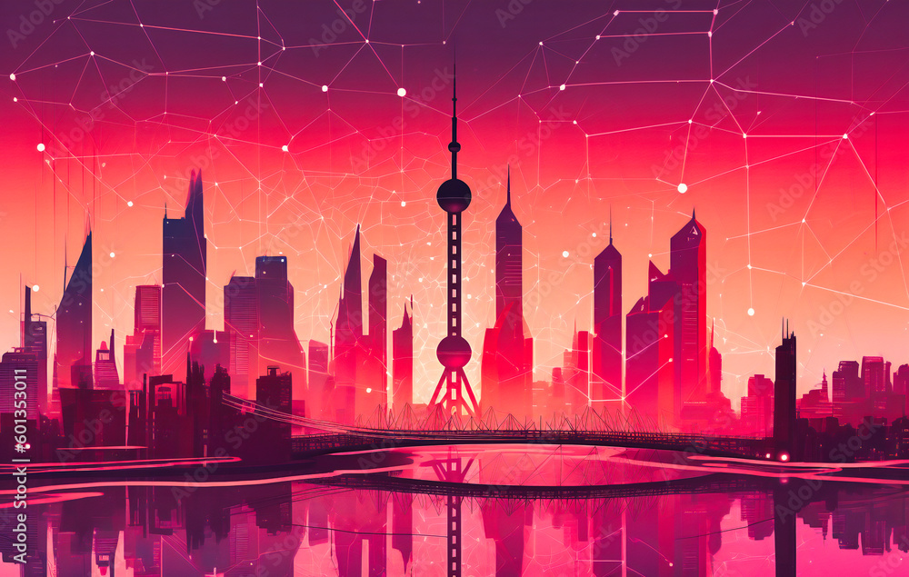 a city in shanghai with networked networks over it