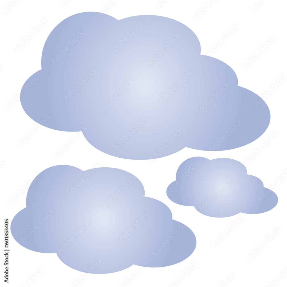 blue cloud, set of clouds, Three clouds blue gradient, clouds