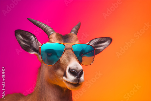 Funny wearing sunglasses in studio with a colorful and bright background. Generative AI