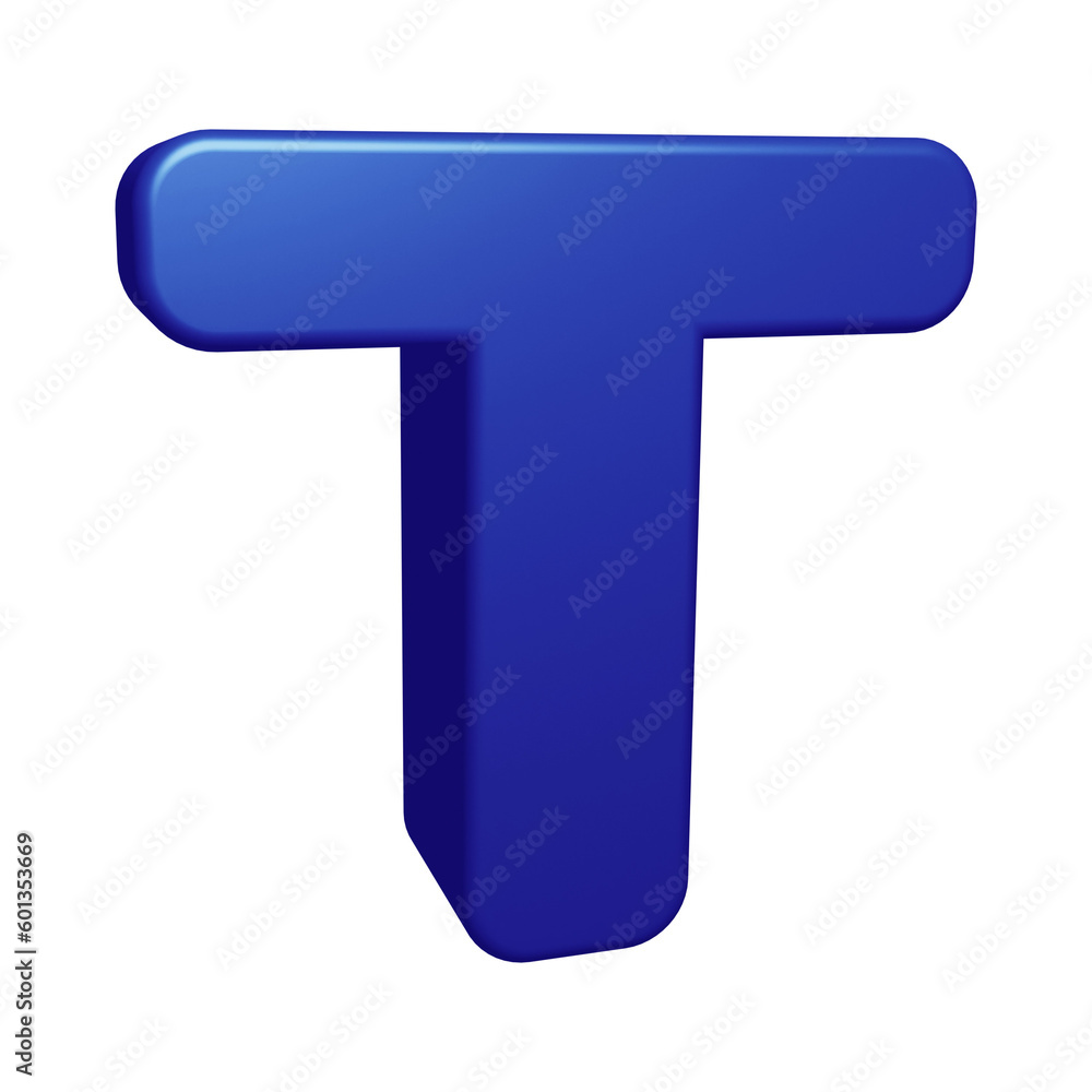 Blue alphabet letter t in 3d rendering for education concept Blue alphabet letter t in 3d rendering for education concept