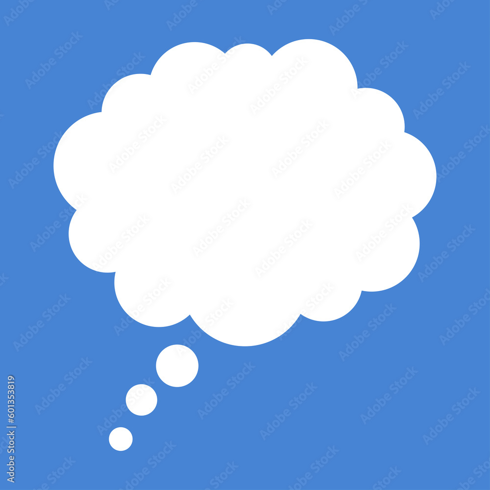 Speech bubble or communication thought cloud on blue background.