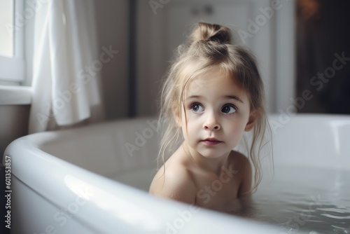 Girl taking bath shower. Generate Ai