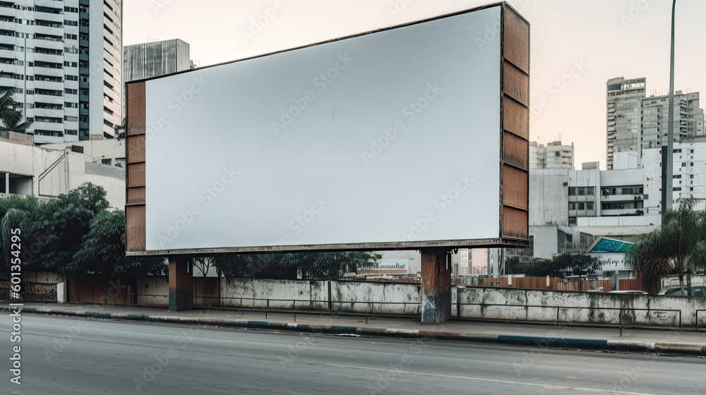 Blank empty billboard in an urban environment. Generative AI Blank empty billboard in an urban environment. Generative AI