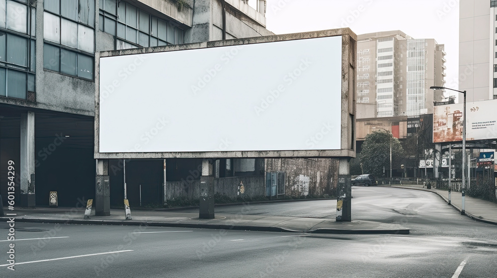 Blank empty billboard in an urban environment. Generative AI Blank empty billboard in an urban environment. Generative AI