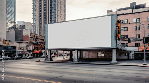 Blank empty billboard in an urban environment. Generative AI