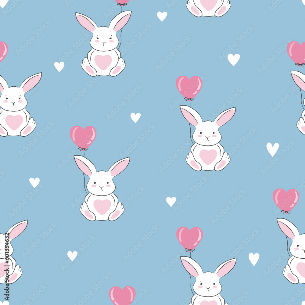 Seamless baby pattern with cute bunny and balloons. Vector illustration with rabbits for kids Seamless baby pattern with cute bunny and balloons. Vector illustration with rabbits for kids