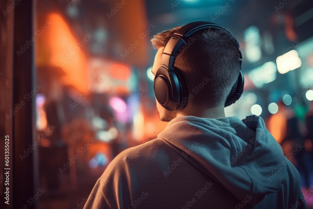 Man wearing headphones. Generate Ai