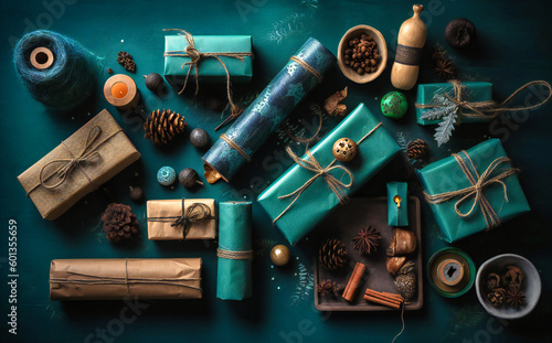 several gifts arranged on a blue surface