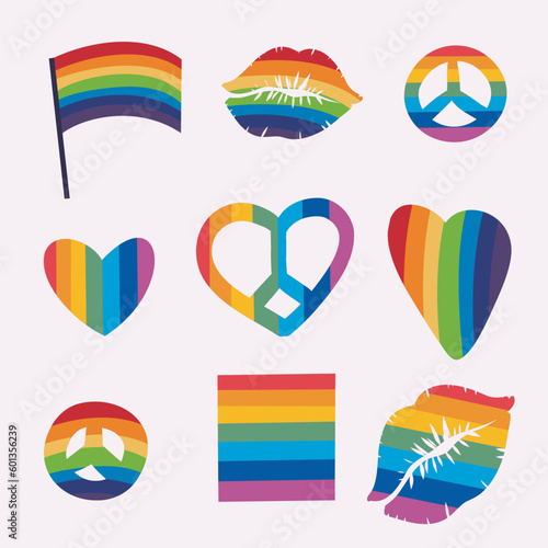 LGBTQ Pride Parade Set. Vector illustration of a gay pride parade. A group of people participating in the Pride parade. LGBT community