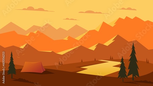 landscape with mountains and camping