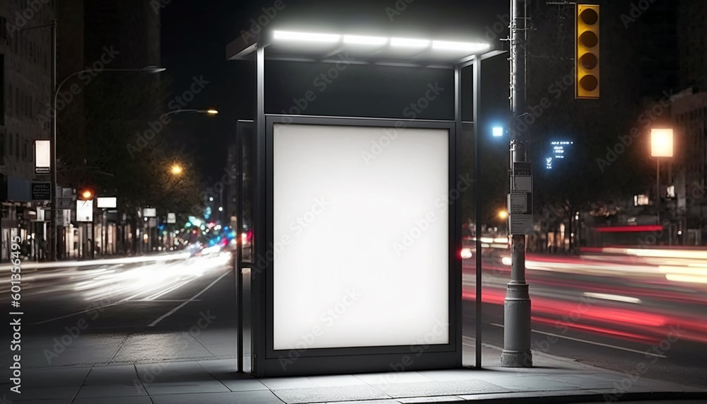 Mockup of blank advertising light box on the bus stop, Generative AI