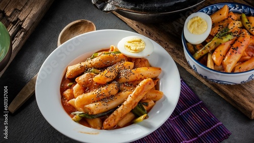 Fiery Delicacy: Top-View Close-up of Hot and Spicy Tteokbokki, A Korean Culinary Sensation