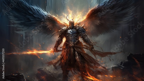 The Fallen Angel of Death - Lucifer with Glowing Fire Wings, Brought to Life by Generative AI photo