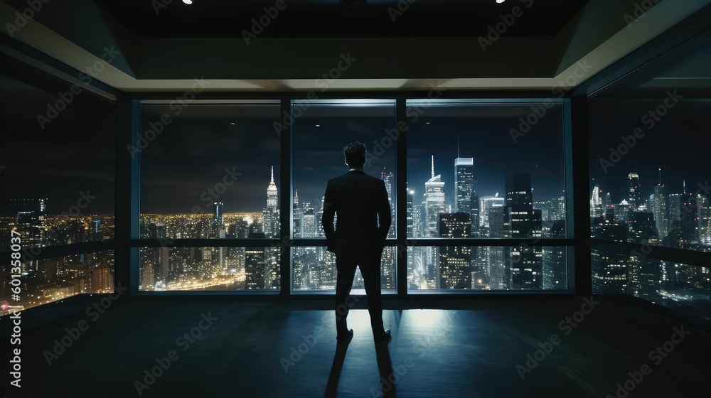 Businessman Gazing at the Cityscape Through a Window, by Generative AI Businessman Gazing at the Cityscape Through a Window, by Generative AI