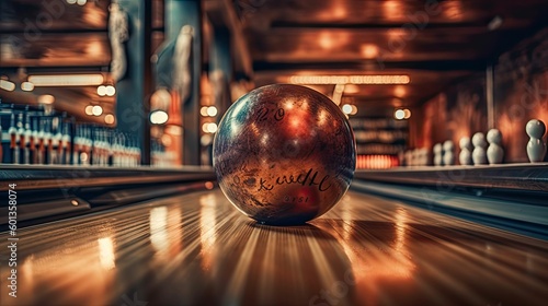 Bowling Ball and Pins in Motion, by Generative AI