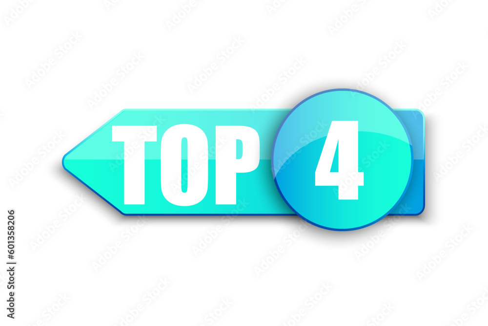 Top 4 small logo. Blue winner sticker four. Tape best rating. vector illustration. Top 4 small logo. Blue winner sticker four. Tape best rating. vector illustration.