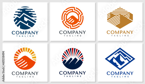Luxury abstract line mountain peak logo design set