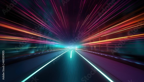 colorful light trails and rays make a tunnel inside, generative ai