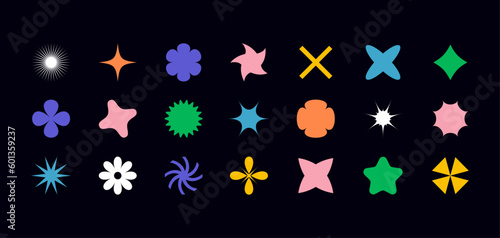 Bauhaus memphis design. Geometric modern brutalist shapes. Abstract Retro icons and symbols in y2k style. Modern minimalist elements swiss style, abstract bold primitive design. Y2K elements set.