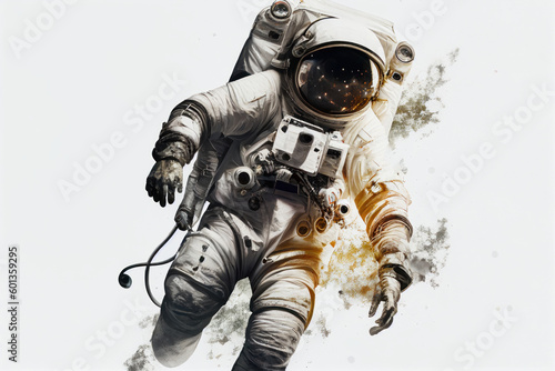 Space suits isolated on space background. Ai generated.