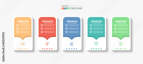 Infographic design template. timeline with icons and 5 options or steps. Can be used for process, presentations, layout, banner, web design vector illustration.