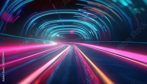 colorful light trails and rays make a tunnel inside  generative ai