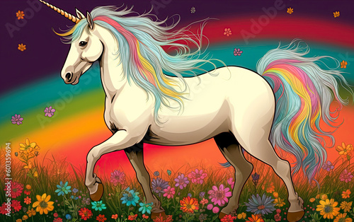 White unicorn symbol of lgbt gay community in Rainbow flag colors. Ai Generative illustration photo