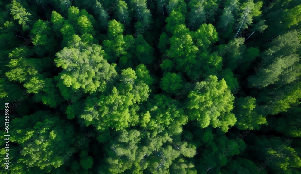 Bird's eye view of a forest from Generative AI