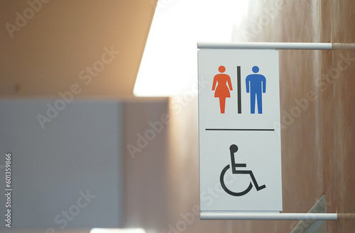 Signs on the wall guiding the location of indoor restrooms