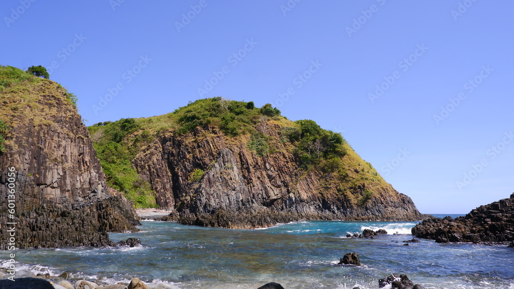 beautiful and amazing view of Lombok Mandalika beach with beautiful natural rocks