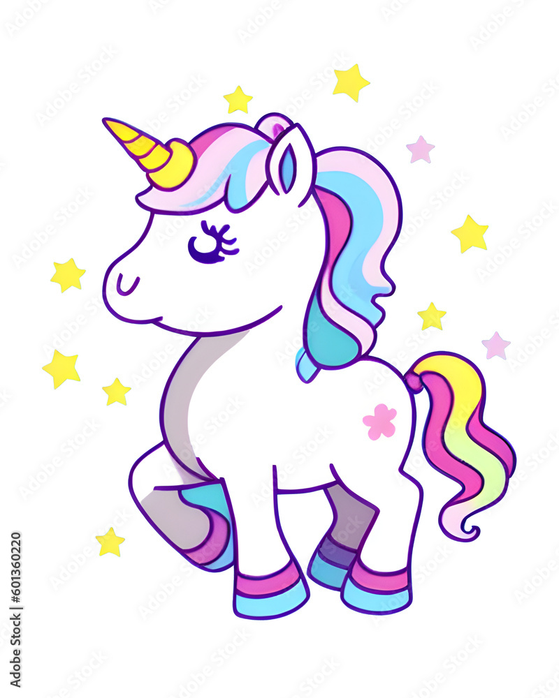 Naklejka premium Cute Unicorn Illustration - Generative AI, Üretken, Yapay Zeka